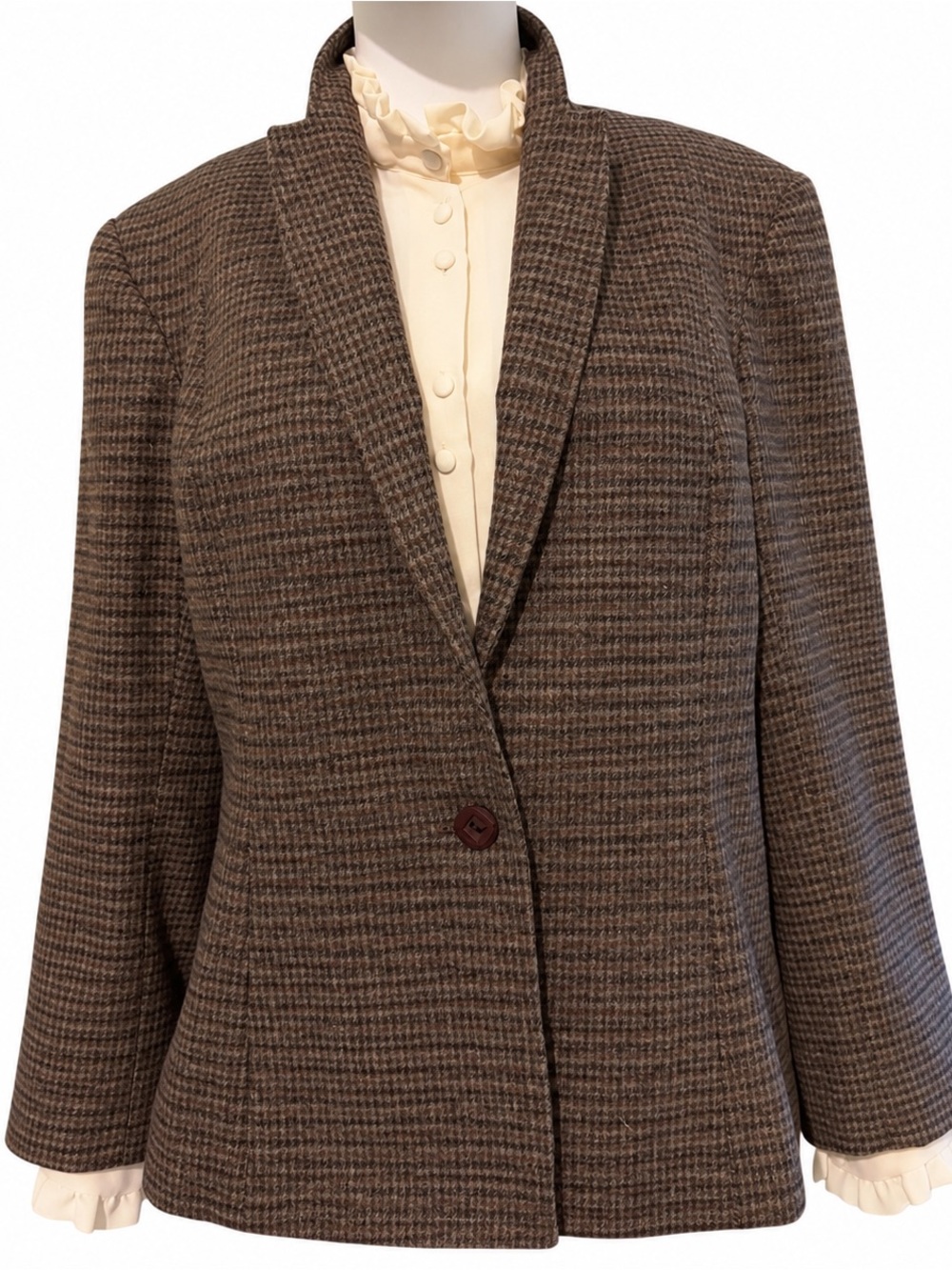 Vintage Yves Venet Wool Blend Plaid Blazer Jacket Size 38